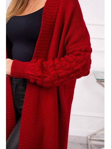 Raudonas ilgas megztinis kardiganas MOD729 3