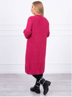 Rožinės spalvos ilgas megztinis kardiganas MOD307