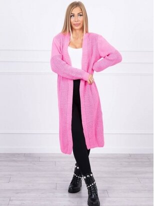 Šviesiai rožinis ilgas megztinis kardiganas MOD307