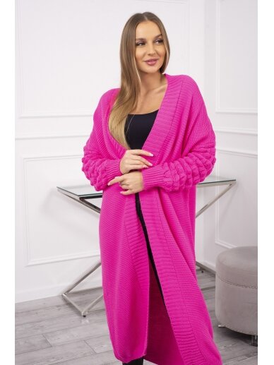 Neoninės rožinės spalvos ilgas megztinis kardiganas MOD729 2