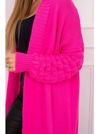 Neoninės rožinės spalvos ilgas megztinis kardiganas MOD729 3
