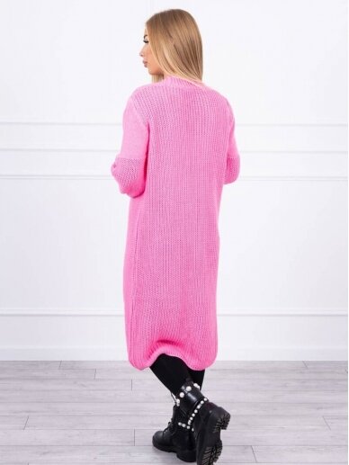 Šviesiai rožinis ilgas megztinis kardiganas MOD307 1