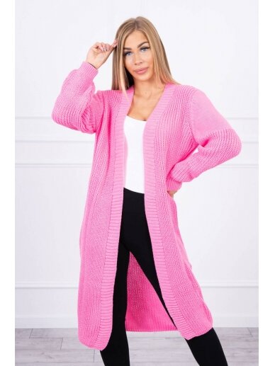 Šviesiai rožinis ilgas megztinis kardiganas MOD307 2
