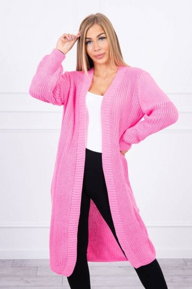 Šviesiai rožinis ilgas megztinis kardiganas MOD307