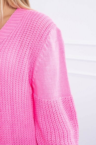 Šviesiai rožinis ilgas megztinis kardiganas MOD307 4