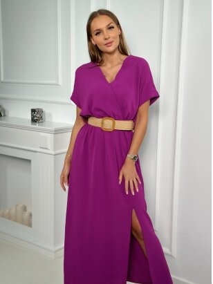 Tamsiai violetinė suknelė su diržu MOD2190