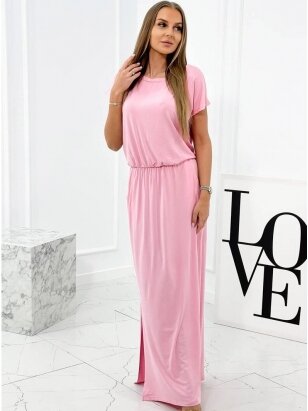 Šviesiai rožinės spalvos ilga suknelė MOD2293