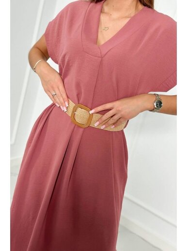 Tamsiai rožinės spalvos suknelė su diržu MOD2193 2