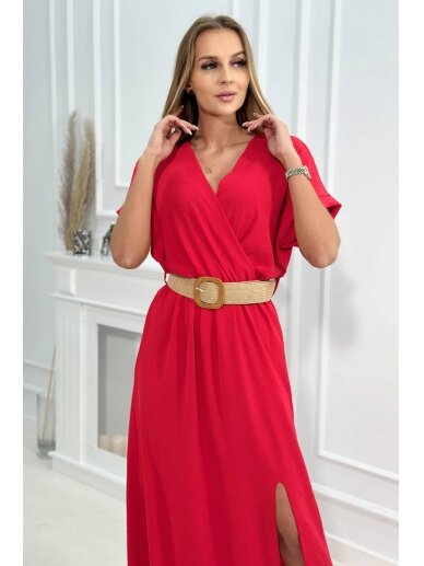 Raudona suknelė su diržu MOD2190 2