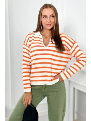 Oranžinės spalvos dryžuotas megztinis MGZ0022