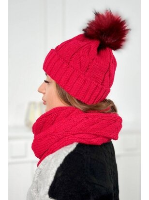 Raudonos spalvos žieminė kepurė ir šalikas PLK3