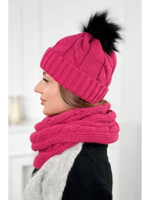 Rožinės spalvos žieminė kepurė ir šalikas PLK3