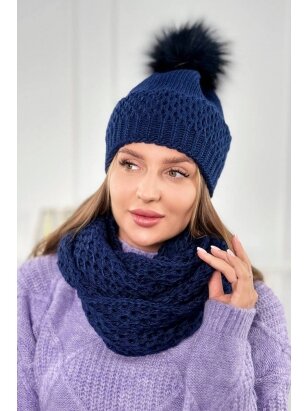 Tamsiai mėlynos spalvos žieminė kepurė ir šalikas PLK4