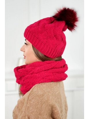 Raudona žieminė kepurė ir šalikas PLK5