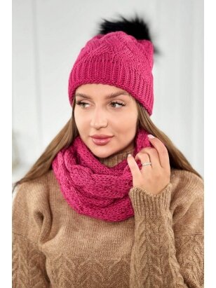 Rožinės spalvos žieminė kepurė ir šalikas PLK5