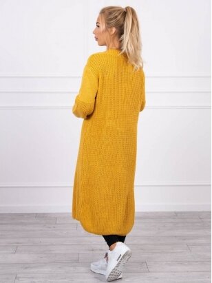 Garstyčių spalvos ilgas megztinis kardiganas MOD307