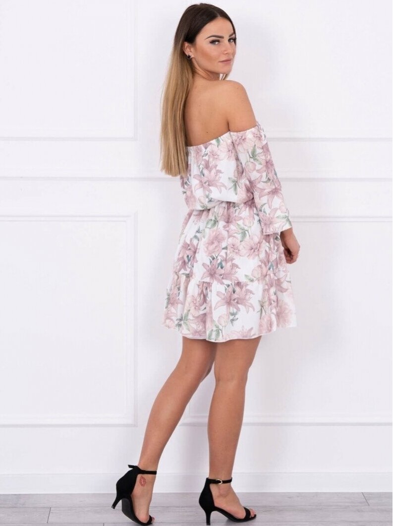 Gėlėta smėlinės spalvos suknelė MOD241 GP 1 Gėlėta smėlinės spalvos suknelė MOD241 GP 1