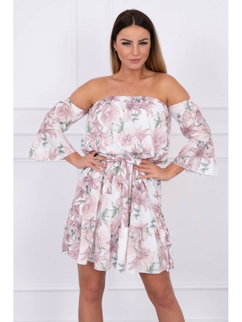 Gėlėta smėlinės spalvos suknelė MOD241 GP 2