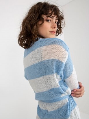 Žydros spalvos dryžuotas megztinis kardiganas MOD2139