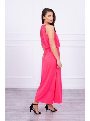 Neoninė rožinė ilga suknelė MOD024