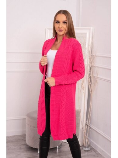 Neoninės rožinės spalvos megztinis kardiganas MOD306