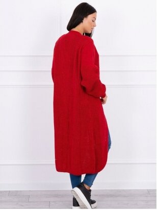 Raudonas ilgas megztinis kardiganas MOD307