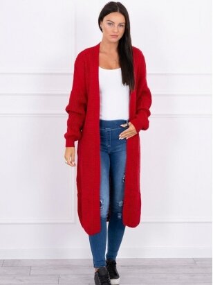 Raudonas ilgas megztinis kardiganas MOD307