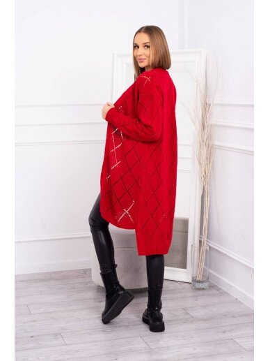 Raudonas ilgas megztinis kardiganas MOD735 1