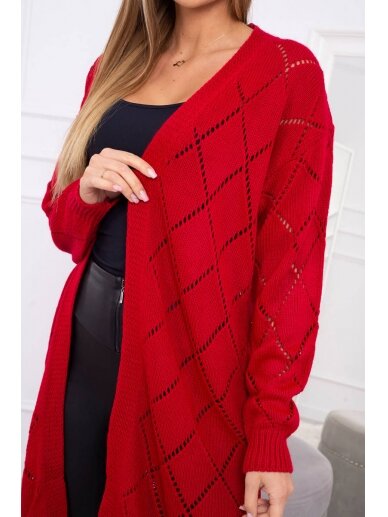 Raudonas ilgas megztinis kardiganas MOD735 3