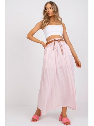 Šviesiai rožinės spalvos ilgas sijonas MOD1936