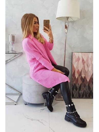 Šviesiai rožinės spalvos ilgas megztinis kardiganas MOD319 5