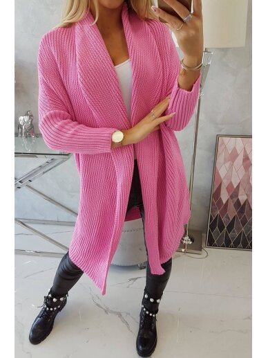 Šviesiai rožinės spalvos ilgas megztinis kardiganas MOD319 6