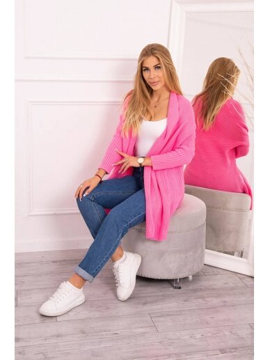 Šviesiai rožinės spalvos ilgas megztinis kardiganas MOD319 2