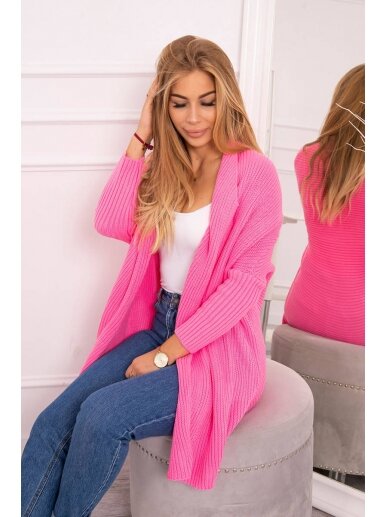 Šviesiai rožinės spalvos ilgas megztinis kardiganas MOD319 3