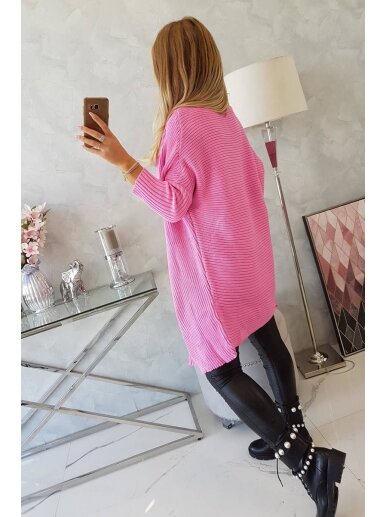 Šviesiai rožinės spalvos ilgas megztinis kardiganas MOD319 4