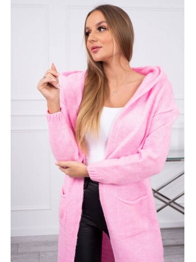 Šviesiai rožinės spalvos megztinis kardiganas MOD736