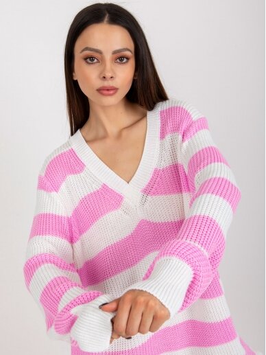 Rožinės spalvos dryžuotas megztinis MOD2284 4