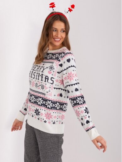 Baltos spalvos kalėdinis megztinis MOD2450 5