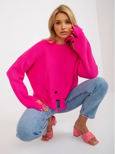 Neoninės rožinės spalvos megztinis MGZ0208