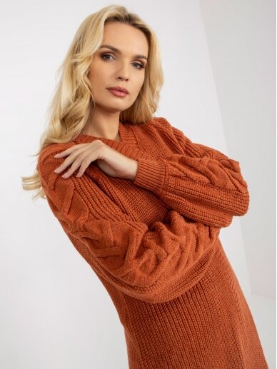 Tamsiai oranžinės spalvos ilgas megztinis kardiganas MOD2030 3