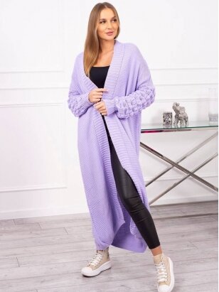 Violetinės spalvos ilgas megztinis kardiganas MOD729