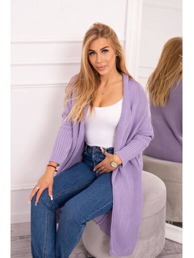 Violetinės spalvos ilgas megztinis kardiganas MOD319 1