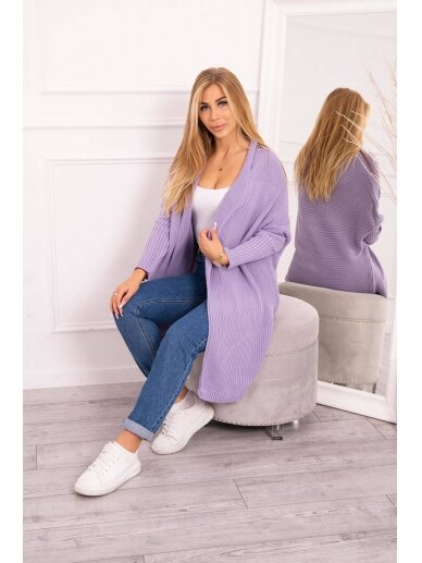 Violetinės spalvos ilgas megztinis kardiganas MOD319 2